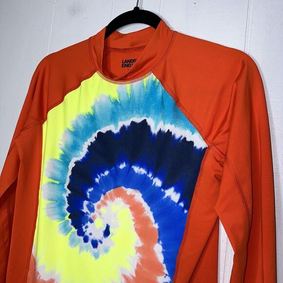 Lands’ End Kind’s Swim Rash Guard Top Long Sleeve Orange Tye Dye XL 14-16 - Picture 3 of 4